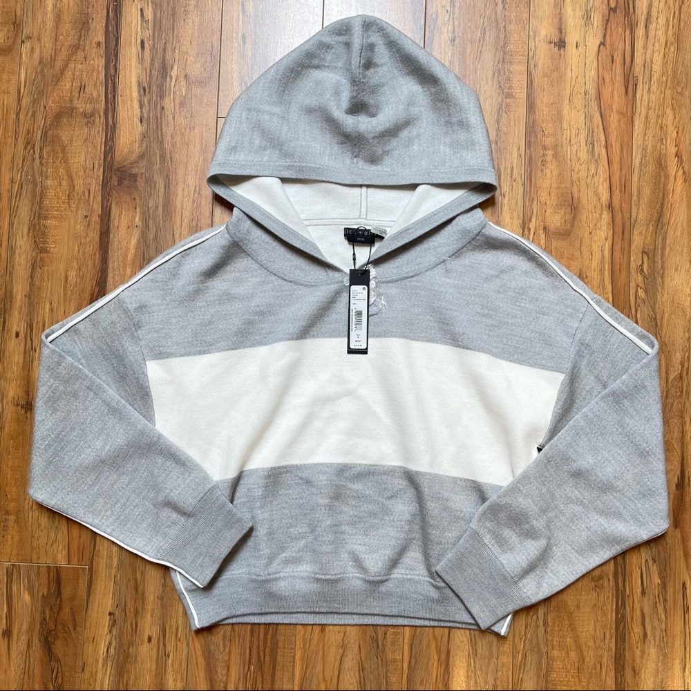 Alice + Olivia Gray and White Hooded Stripe Sweater - Picture 5 of 16